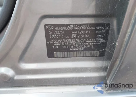 2009 Hyundai Sonata Gls из США, поврежденный, VIN 5NPET46C79H532478